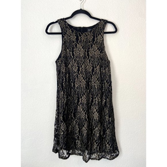 ASTR women's medium black gold metallic lace shift mini dress sleeveless - Picture 1 of 5